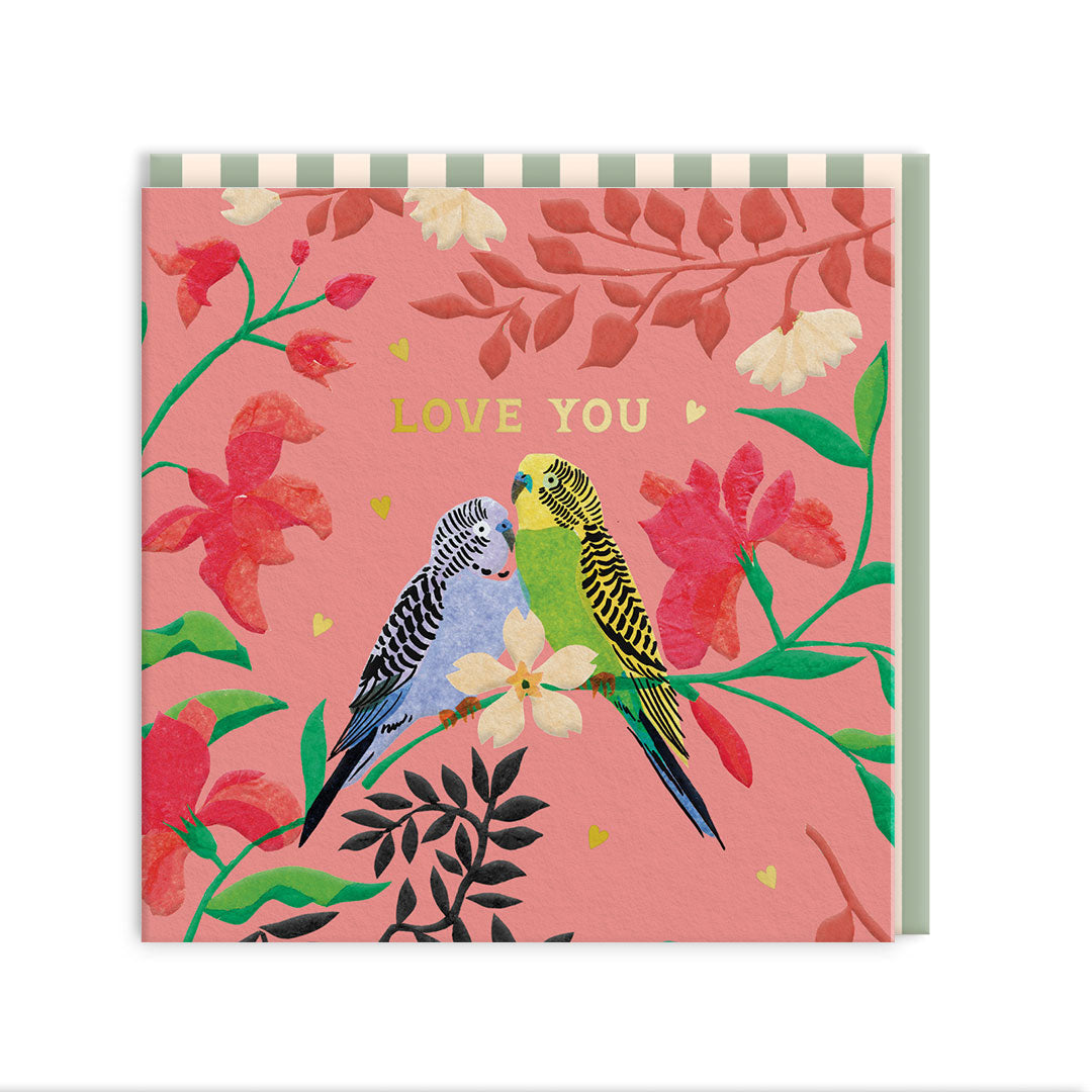 Mini atvirukas su papūgomis „Love Parrots“