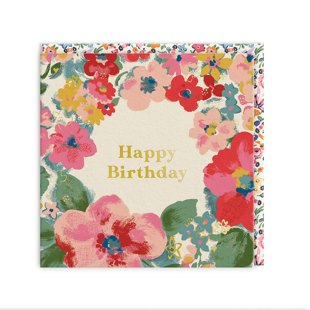 Mini kvadratinis gimtadienio atvirukas „Happy Birthday Floral“