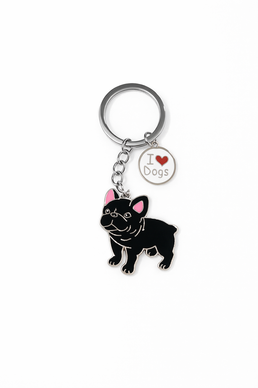 Raktų pakabukas „Prancūzų buldogas“ su užrašu „I Love Dogs“