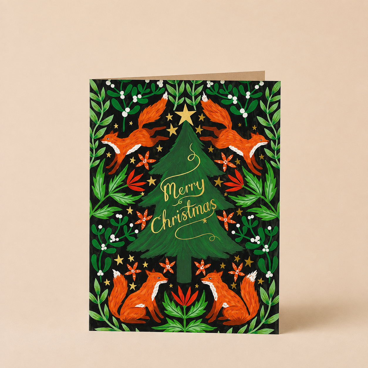 Kalėdinis atvirukas „Fox Christmas Tree“