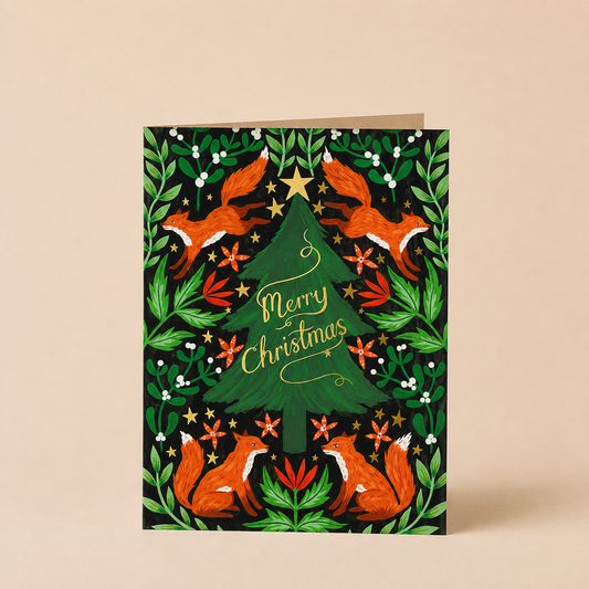 Kalėdinis atvirukas „Fox Christmas Tree“