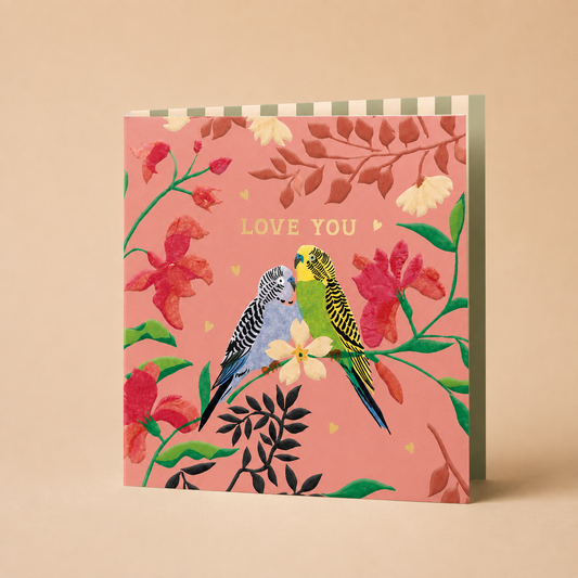 Mini atvirukas su papūgomis „Love Parrots“