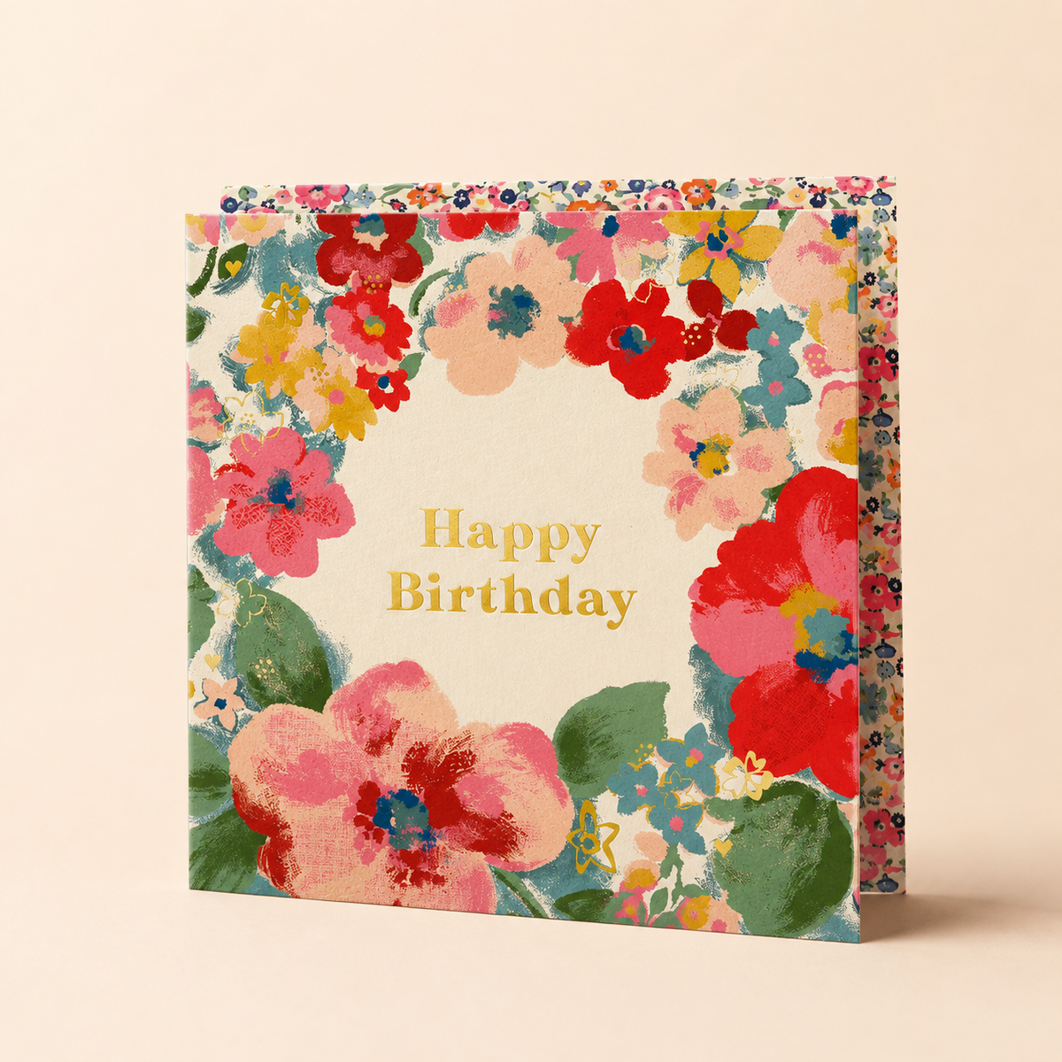Mini kvadratinis gimtadienio atvirukas „Happy Birthday Floral“